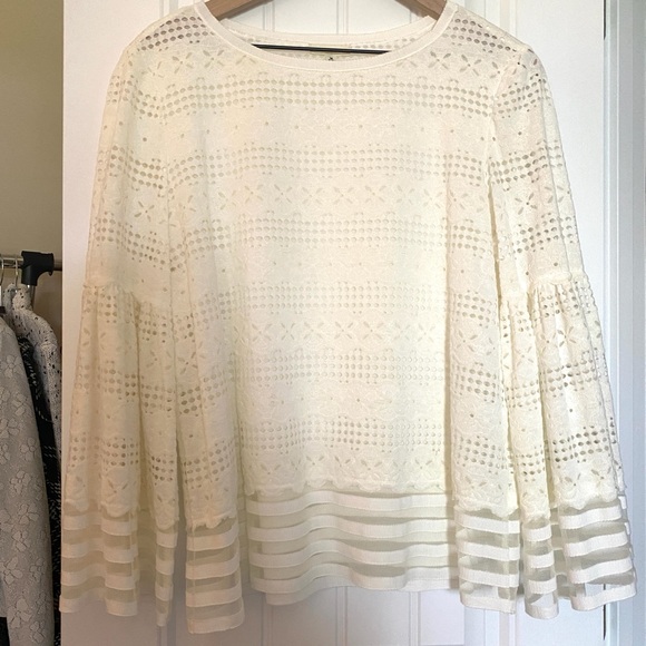 Max Studio Women Semi Sheer Ivory Long Sleeve Eyelet Blouse Size M - Picture 2 of 16